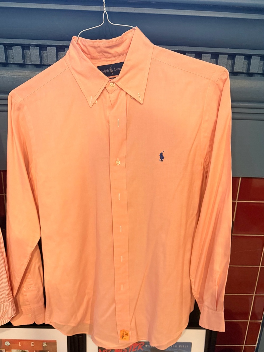 Ralph Lauren Peach Button-Down Dress Shirt with Navy Pony